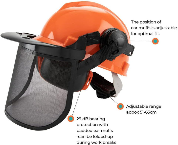 Unisex ArborMax safety helmet for forestry with mesh visor and earmuffs
