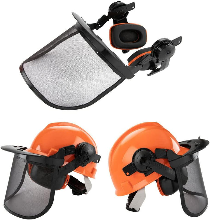 Protective gear: ArborMax forestry safety helmet with integrated visor & ear defenders