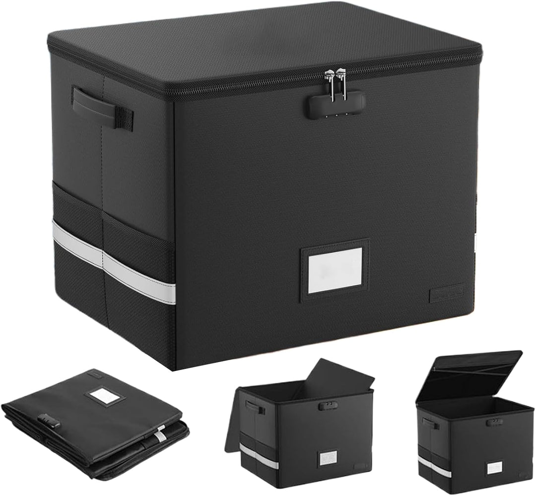 Arcion fireproof waterproof record storage case for 150+ 12-inch vinyl records, closed.