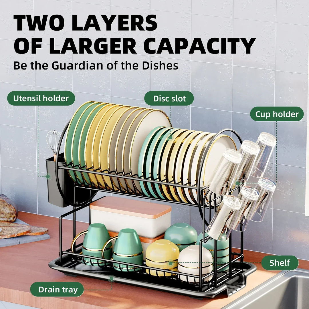Modern home and garden kitchen accessories: Aria 2-tiered dish drying rack and cutlery holder.