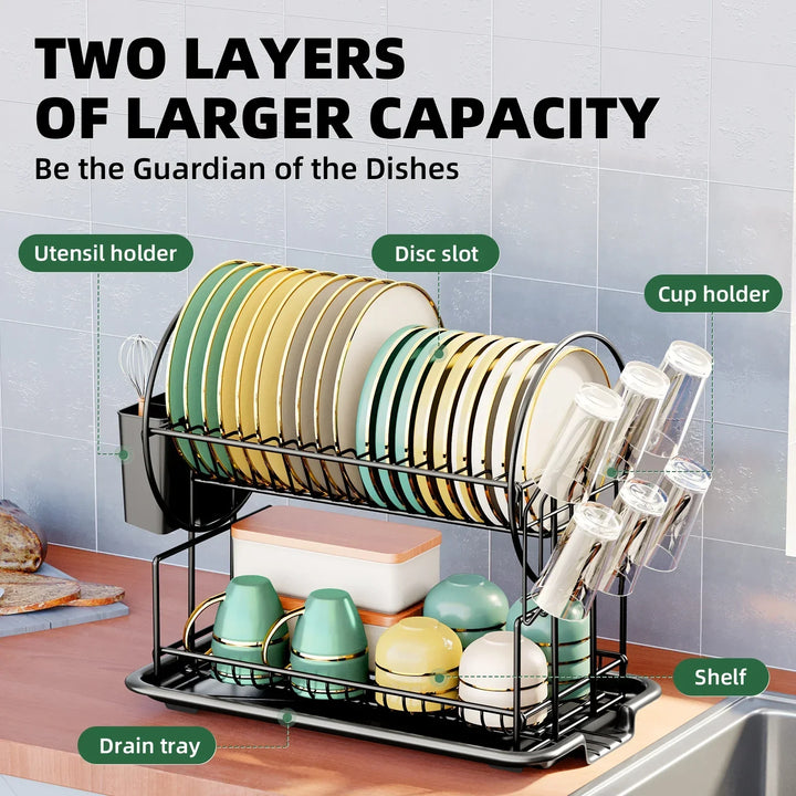 Modern home and garden kitchen accessories: Aria 2-tiered dish drying rack and cutlery holder.