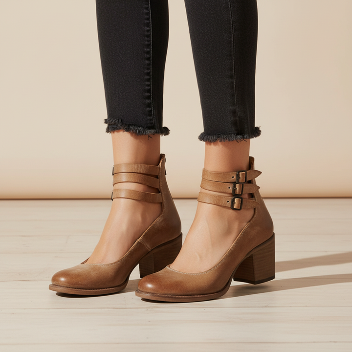 Ariella women's comfortable heeled half shoe, classic synthetic leather for everyday wear, autumn winter