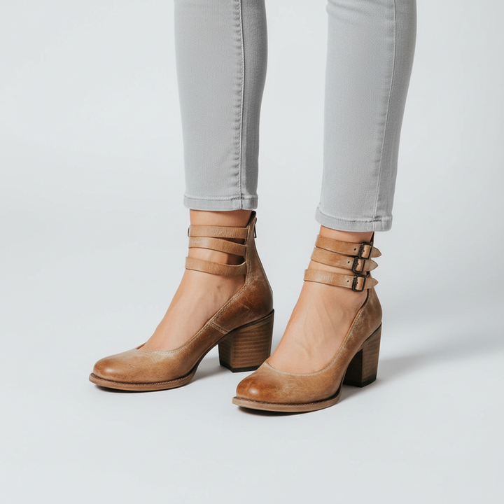 Close-up of Ariella women's comfortable heeled half shoe, elegant formal style with anti-slip sole