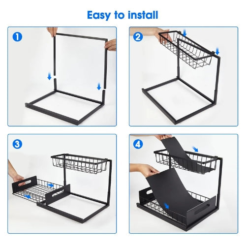 Arlo 2-tier pullout under sink cabinet organizer, ideal for organizing kitchen items and maximizing space.