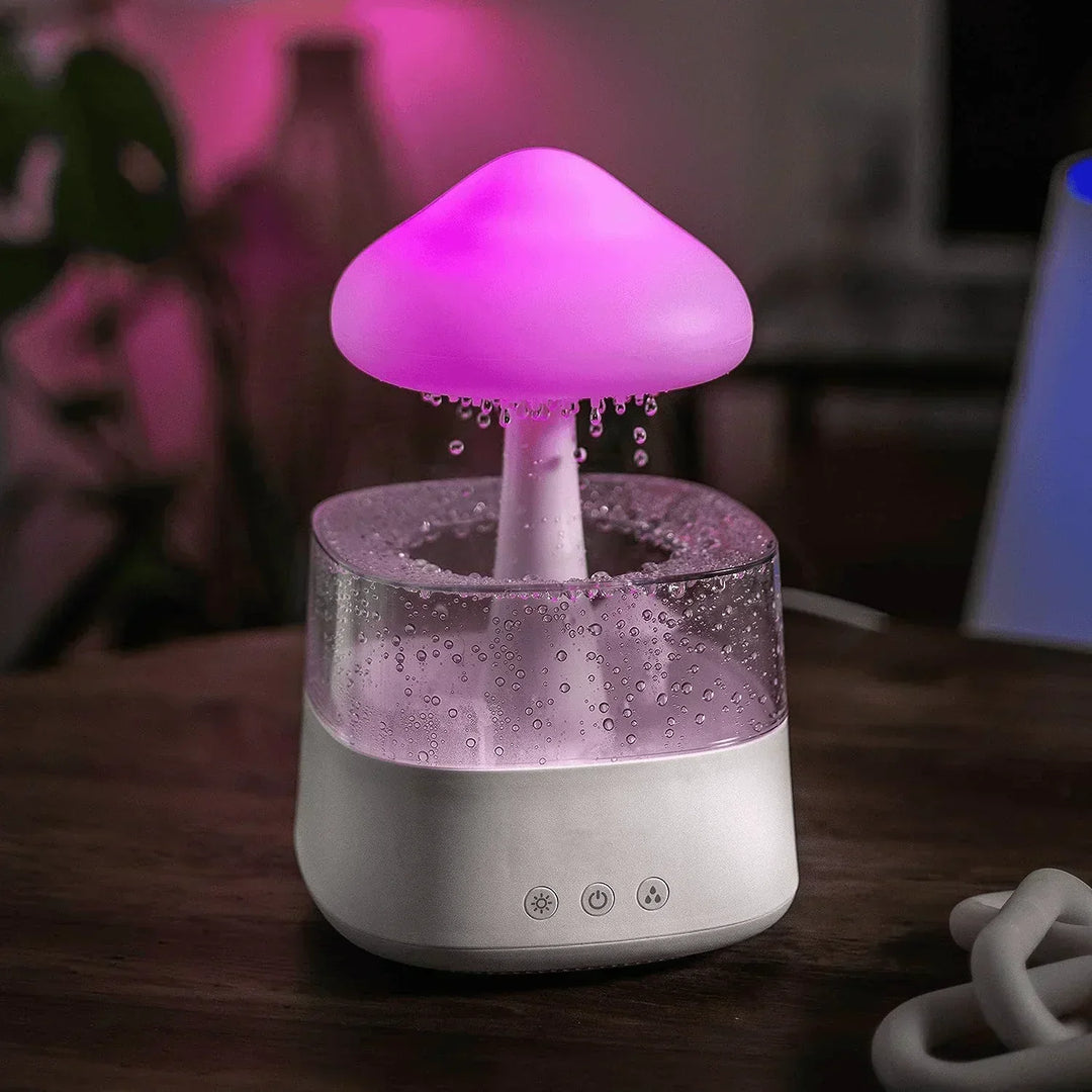 Modern AromaGlow diffuser & humidifier with night light for essential oils, promoting wellness & better sleep.