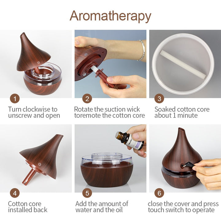 Whisper-quiet AromaGlow aroma diffuser & humidifier with LED for improved air & relaxation.
