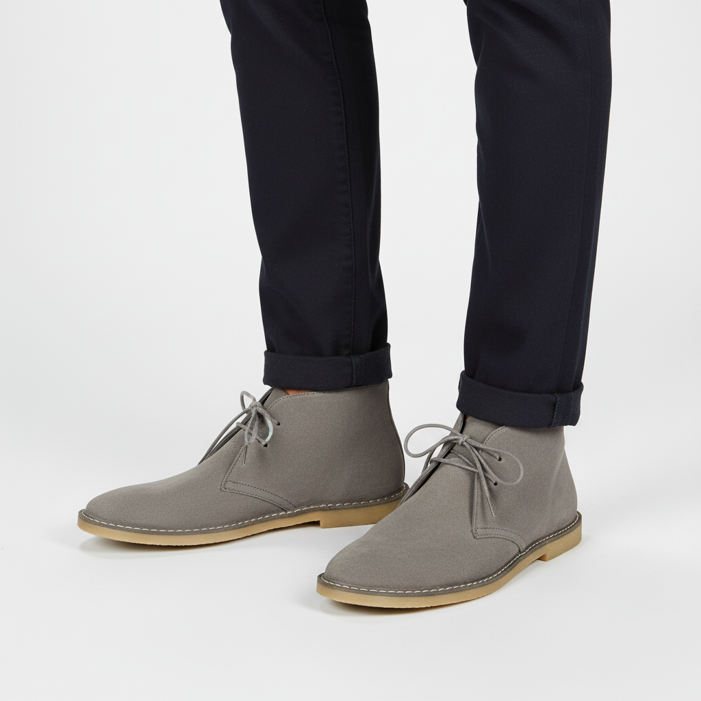 Arthur Men's Classic Leather Desert Boots on wooden surface, highlighting quality craftsmanship