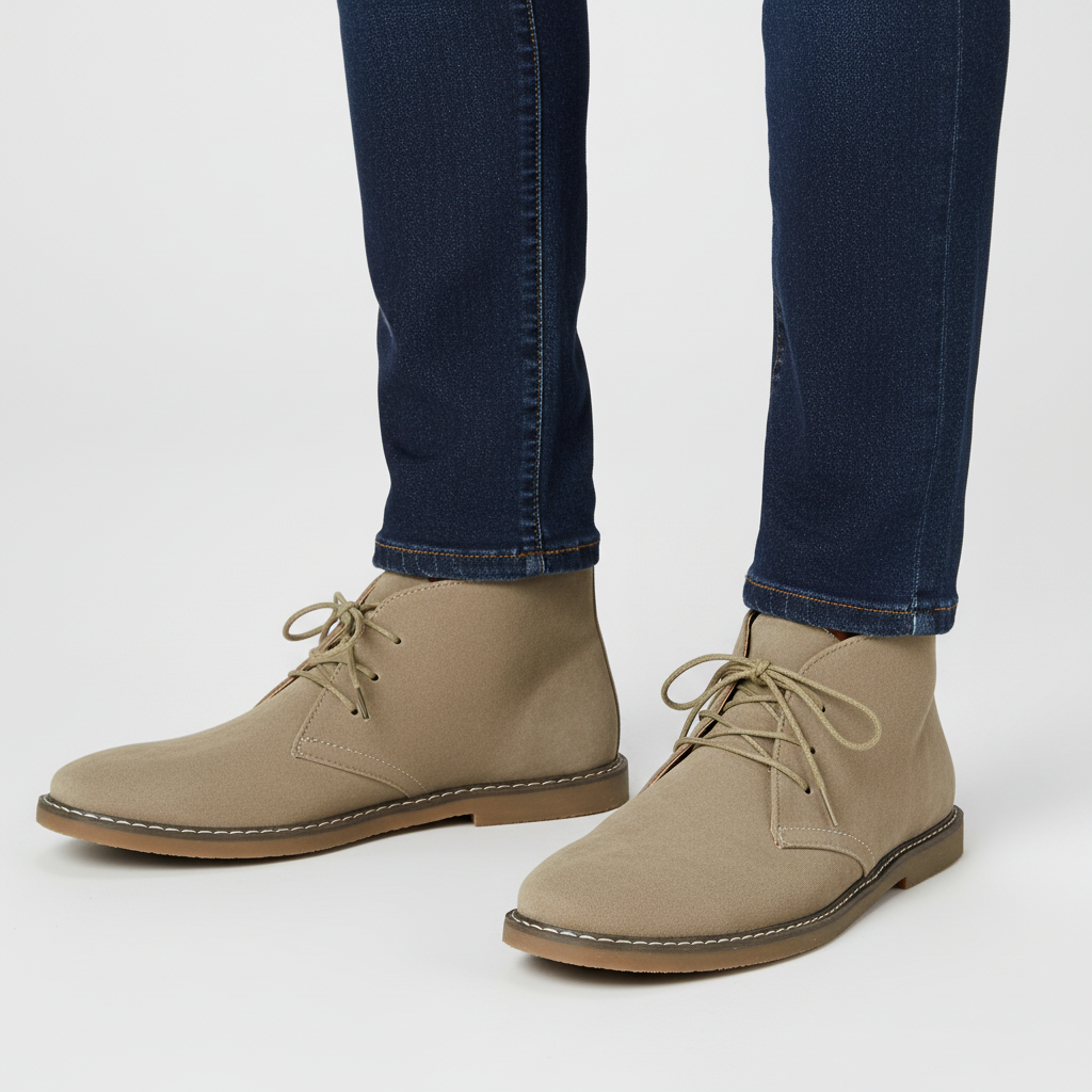 Arthur Men's Leather Desert Boots, 3/4 view, classic style for both casual and formal outfits