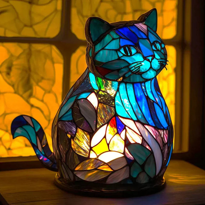 Collectible stained glass animal sculpture lamp, vibrant hues, an exquisite decorative piece.
