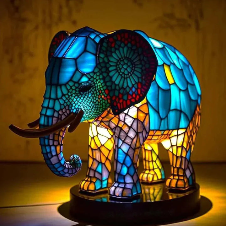 Side view of a unique stained glass animal lamp, perfect for artistic homelighting.