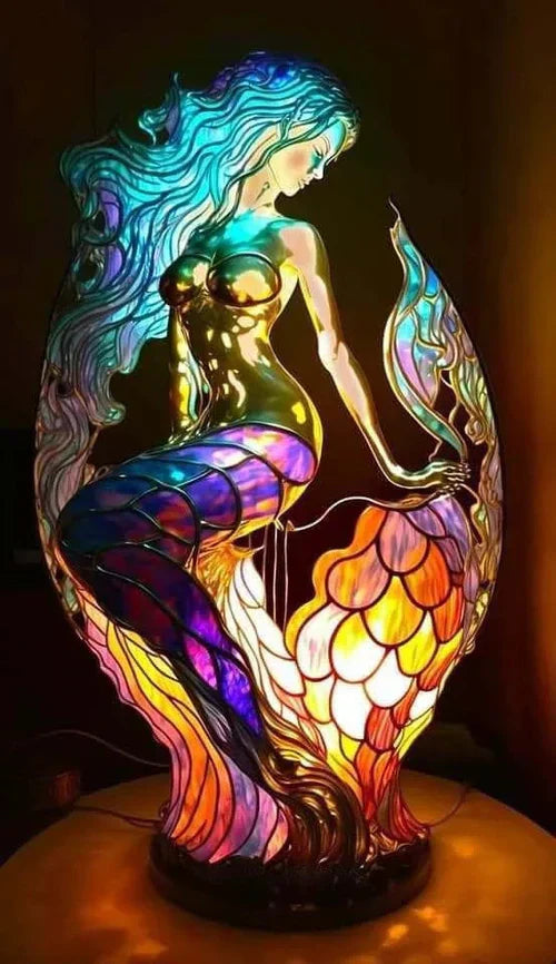 Decorative animal stained glass lamp, casting beautiful light for interior decor.