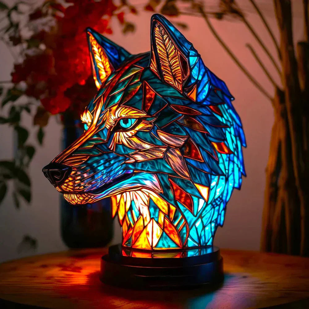 Handcrafted stained glass animal table lamp, a unique decorative piece for any home.