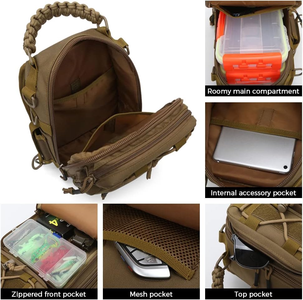 Unisex fishing sling bag by Arvion, ergonomic design for tackle organization during hiking & camping.