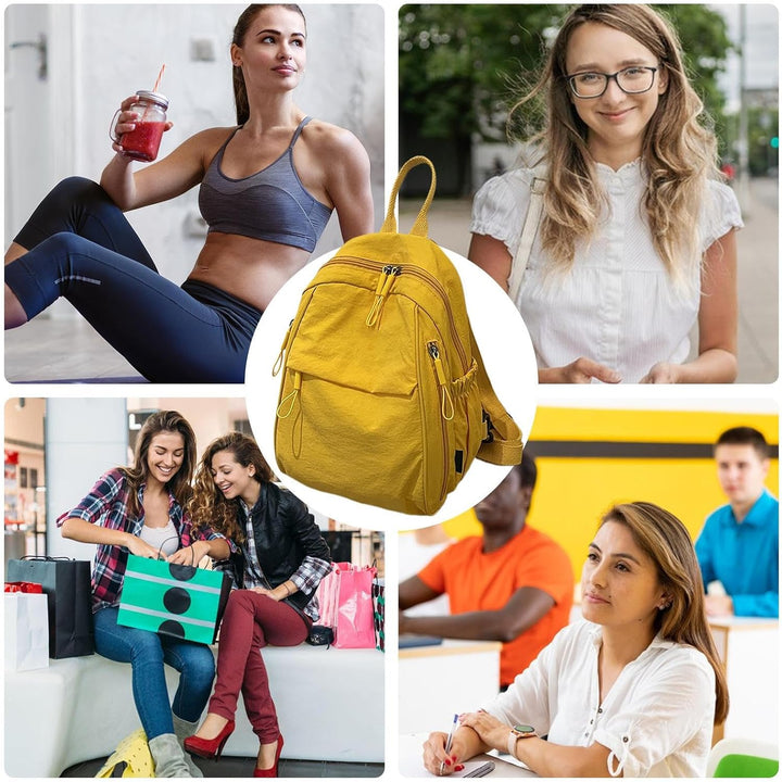 Casual waterproof schoolbag by Arvion, durable nylon bookbag for everyday use, back straps view