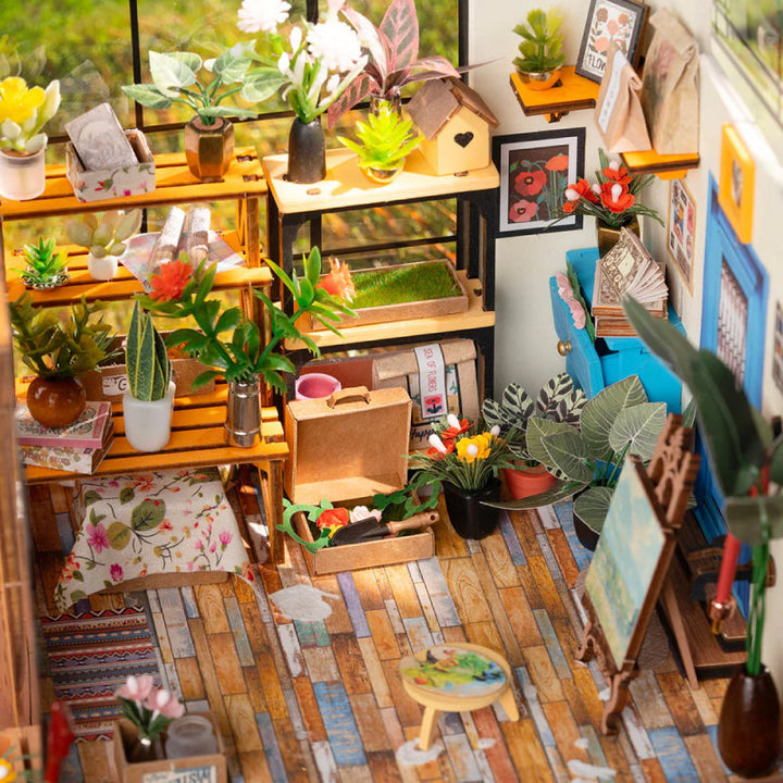 Complete DIY miniature garden house kit, a creative wooden model building project for adults & home decor.