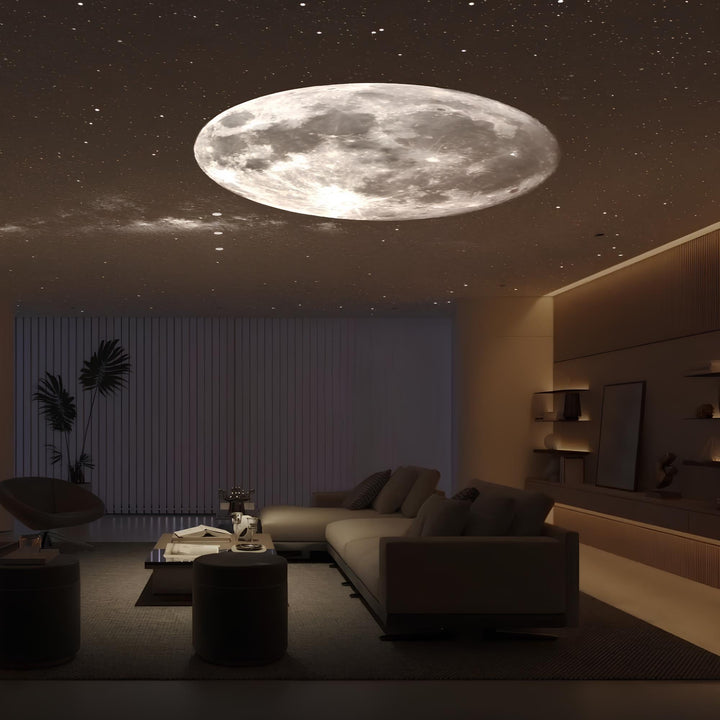AstroGlow starry sky projector lamp illuminating a room with a vibrant galaxy and stars