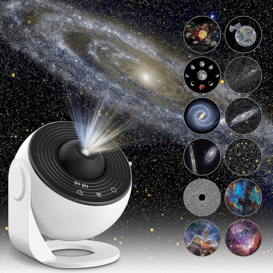 AstroGlow cosmic projector lamp on a bedside table, enhancing home decor with starry patterns
