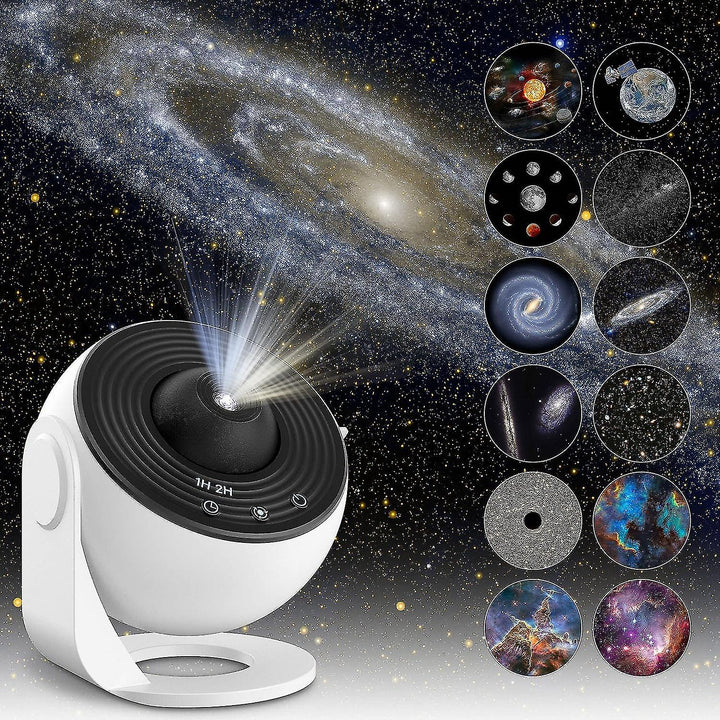 AstroGlow cosmic projector lamp on a bedside table, enhancing home decor with starry patterns