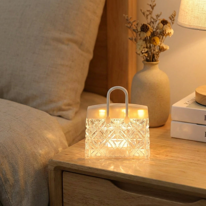 Aurabell handbag design table lamp, white LED light for modern home decor, bedroom lighting