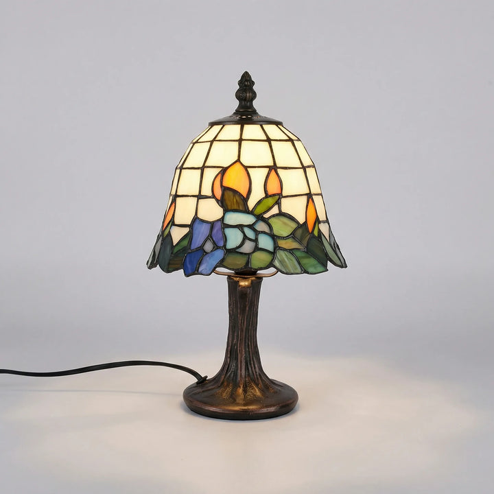 Decorative stained glass table lamp with colorful modern design, perfect for bedroom accent lighting