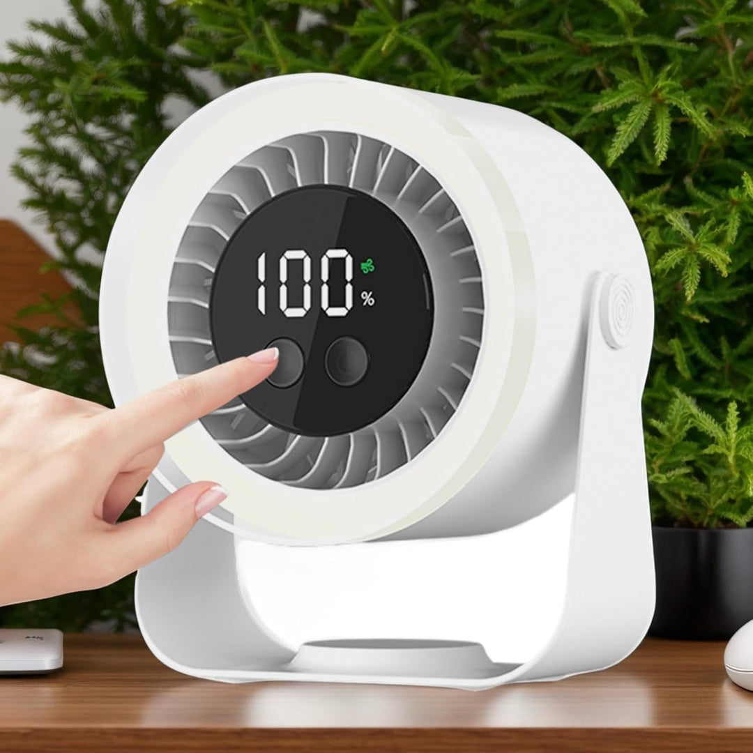 Rechargeable Auralis USB fan, providing a silent breeze, ideal for focused work environments