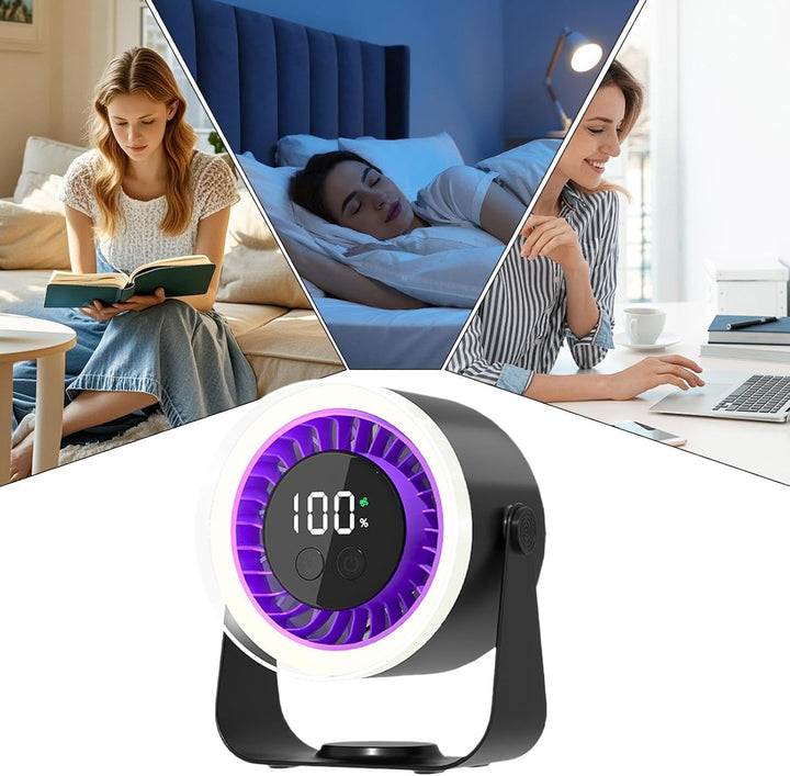 Auralis quiet desk fan with adjustable head, USB rechargeable for versatile airflow direction