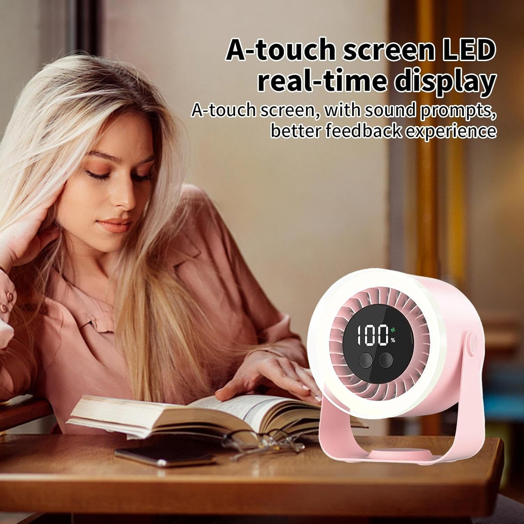 Compact Auralis desk fan with USB charging, offering quiet operation for any workspace