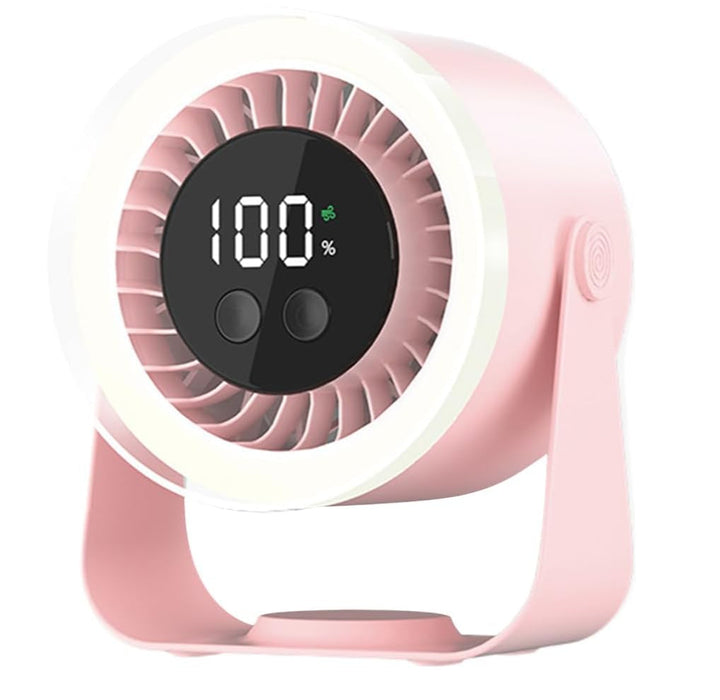 Auralis quiet desk fan, white, USB rechargeable, enhancing comfort in a home office setting
