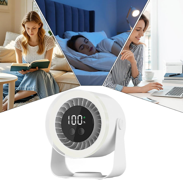Auralis Quiet Desk Fan in pink, offering portable and efficient cooling for any space.
