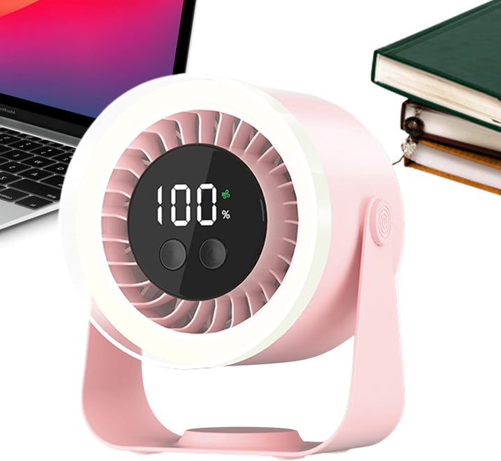 Black Auralis Quiet Desk Fan, USB rechargeable and portable, ideal personal cooler for dorm room.