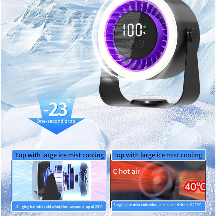 Black Auralis Quiet Desk Fan providing personal breeze, illustrating its 10-speed capability.