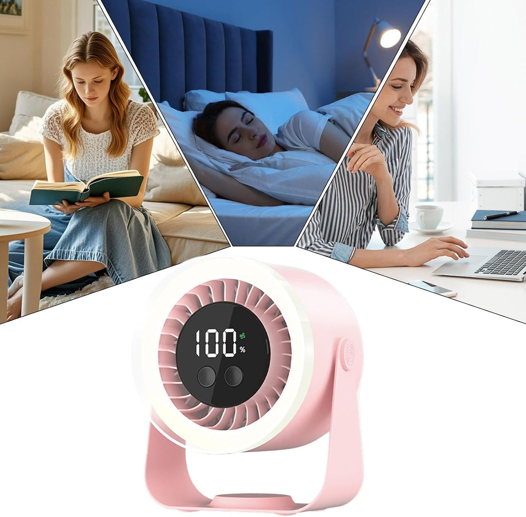 Side view of black Auralis USB Rechargeable Desk Fan, showcasing compact design for personal use.