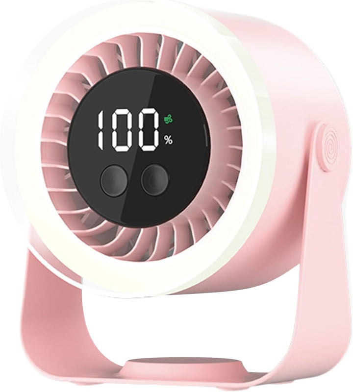 Person using a white Auralis Quiet Desk Fan in a home office, highlighting its 10-speed function.
