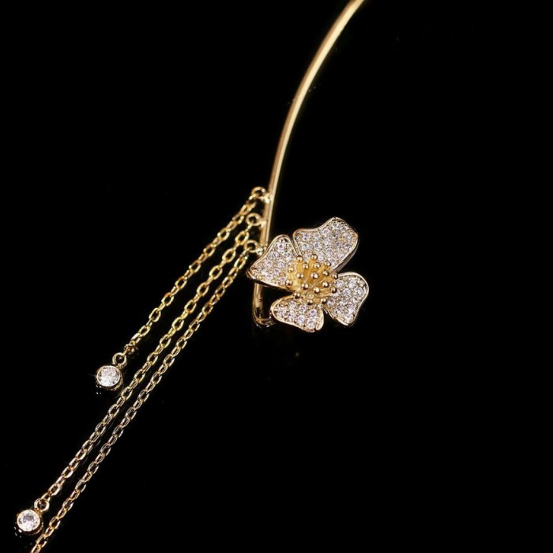 Close-up of women's unique Aurelia silver butterfly drop earrings, elegant jewelry gift