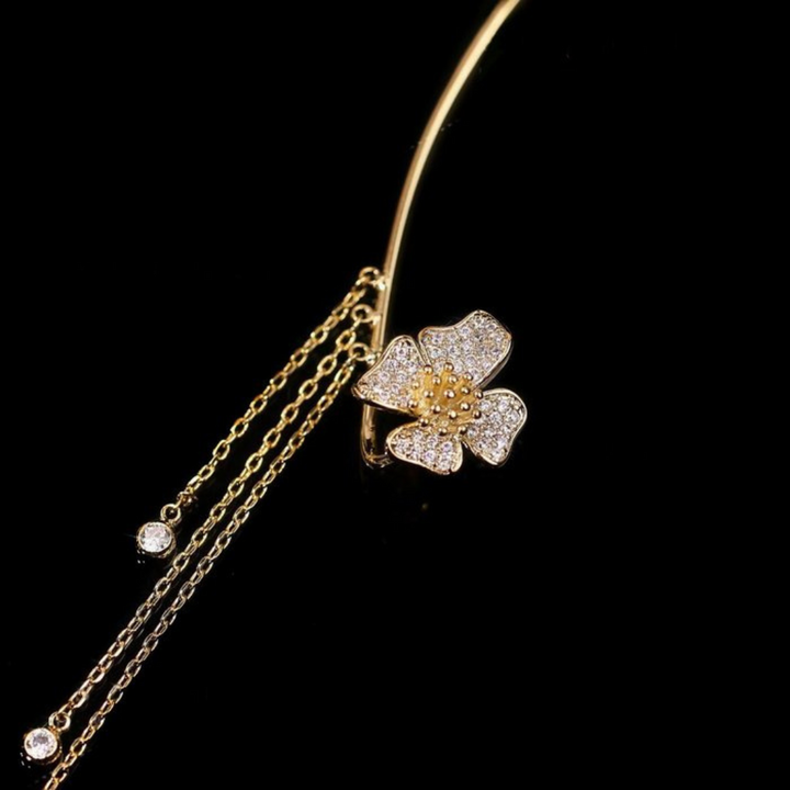 Close-up of women's unique Aurelia silver butterfly drop earrings, elegant jewelry gift