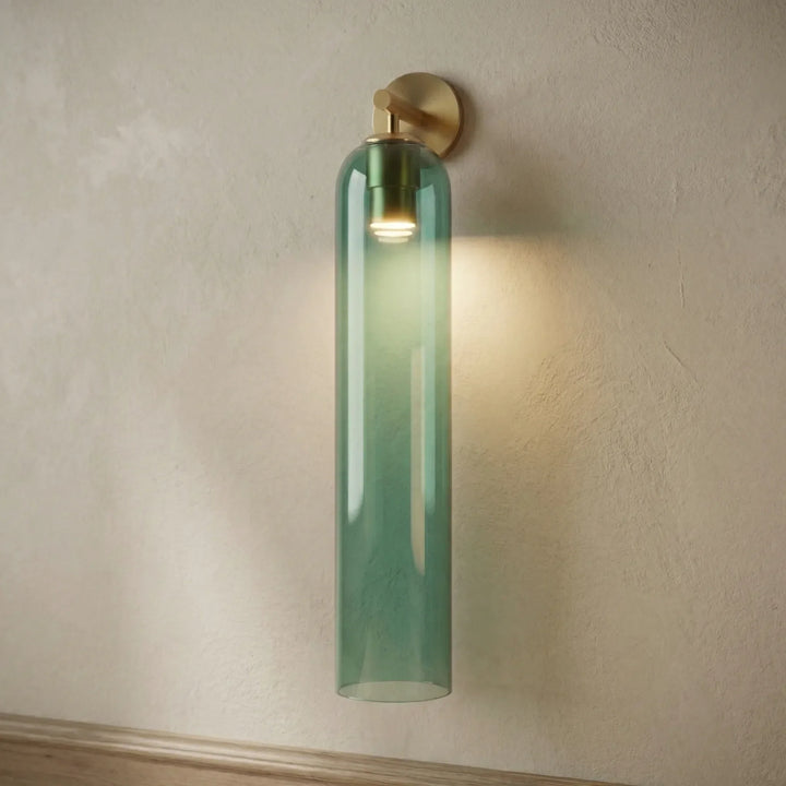 Elegant Aurelis vertical glass wall sconce, providing beautiful diffused lighting for any contemporary room