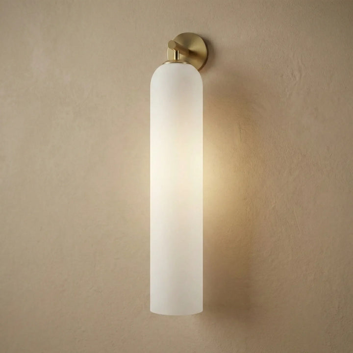 Aurelis vertical glass wall sconce, a sophisticated lighting fixture enhancing modern home aesthetics