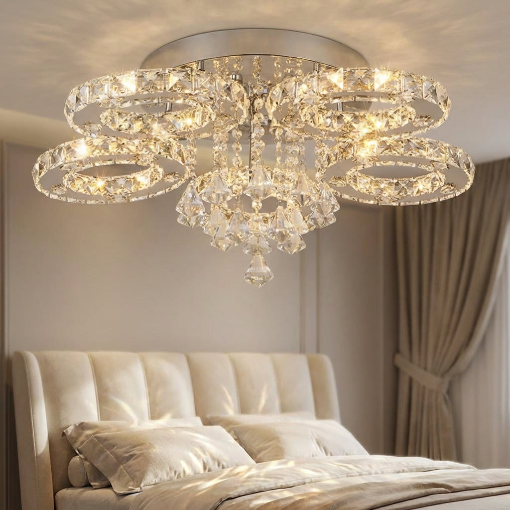 Aurellin crystal chandelier, modern ceiling light fixture with sparkling LED lighting for luxury home decor