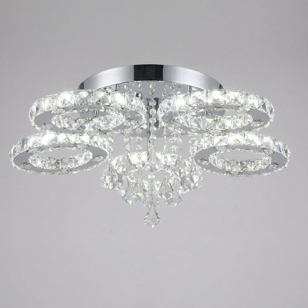 Elegant Aurellin ceiling mounted crystal chandelier with sparkling LED lights