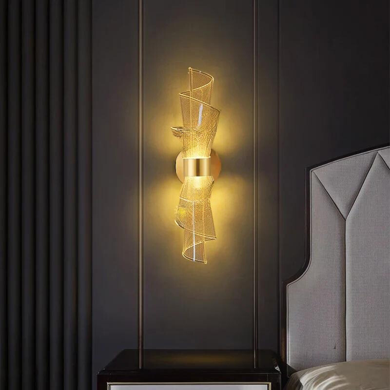 Aurellis modern LED wall light installed in a home setting, showcasing its elegant design and effective illumination.