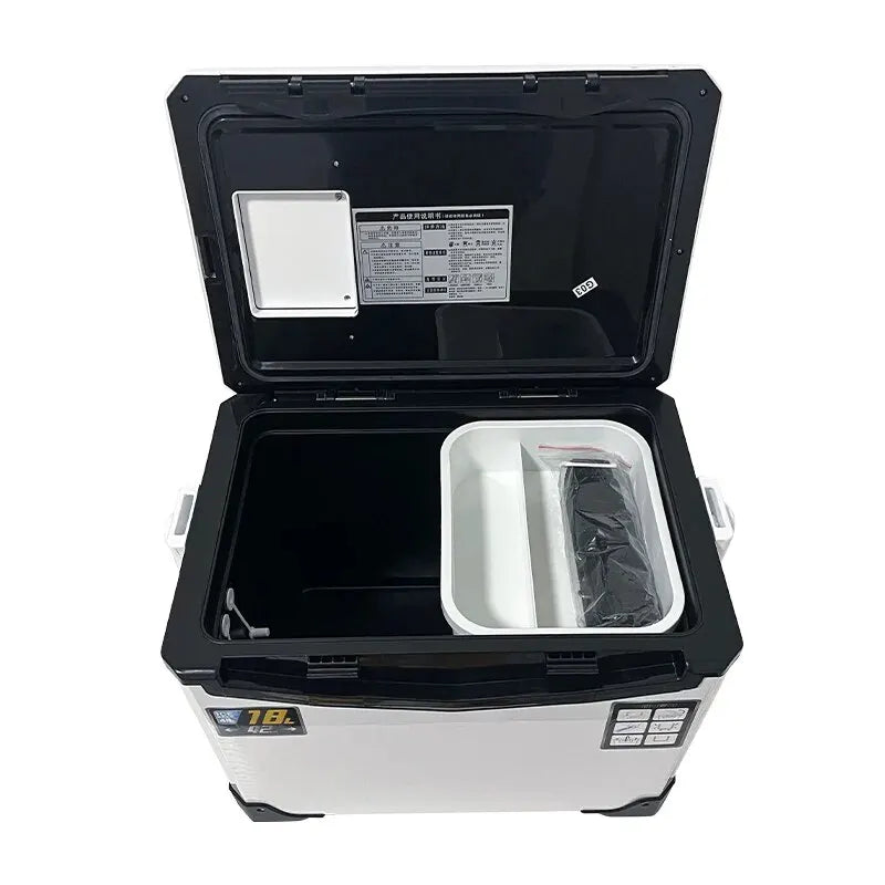 Auren portable fishing cooler in an outdoor setting, beside a lake, emphasizing its marine cooler utility.