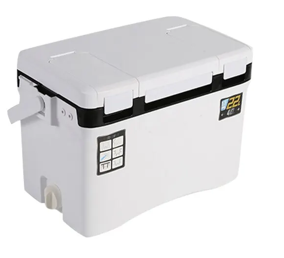 Auren fishing cooler box filled with ice and drinks, illustrating its versatility as a general portable cooler.