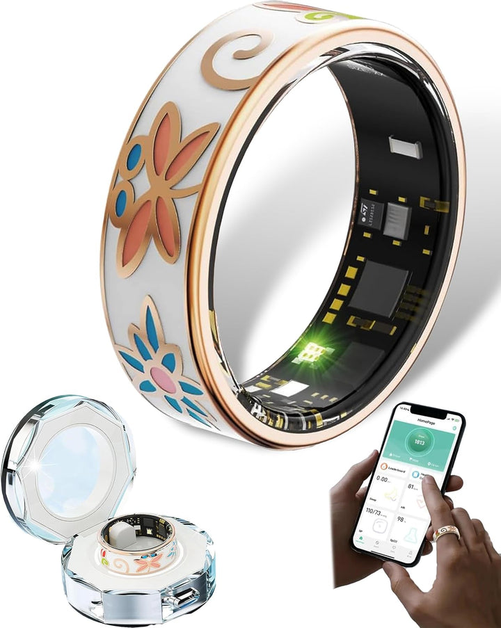Group of Aurina Smart Enamel Wellness Rings in different colors for unisex