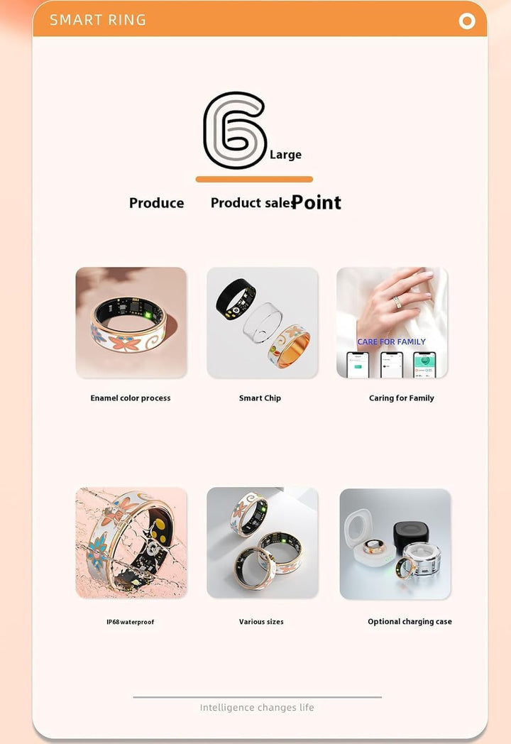 Silver Aurina Smart Enamel Wellness Ring, unisex, showing fitness tracker