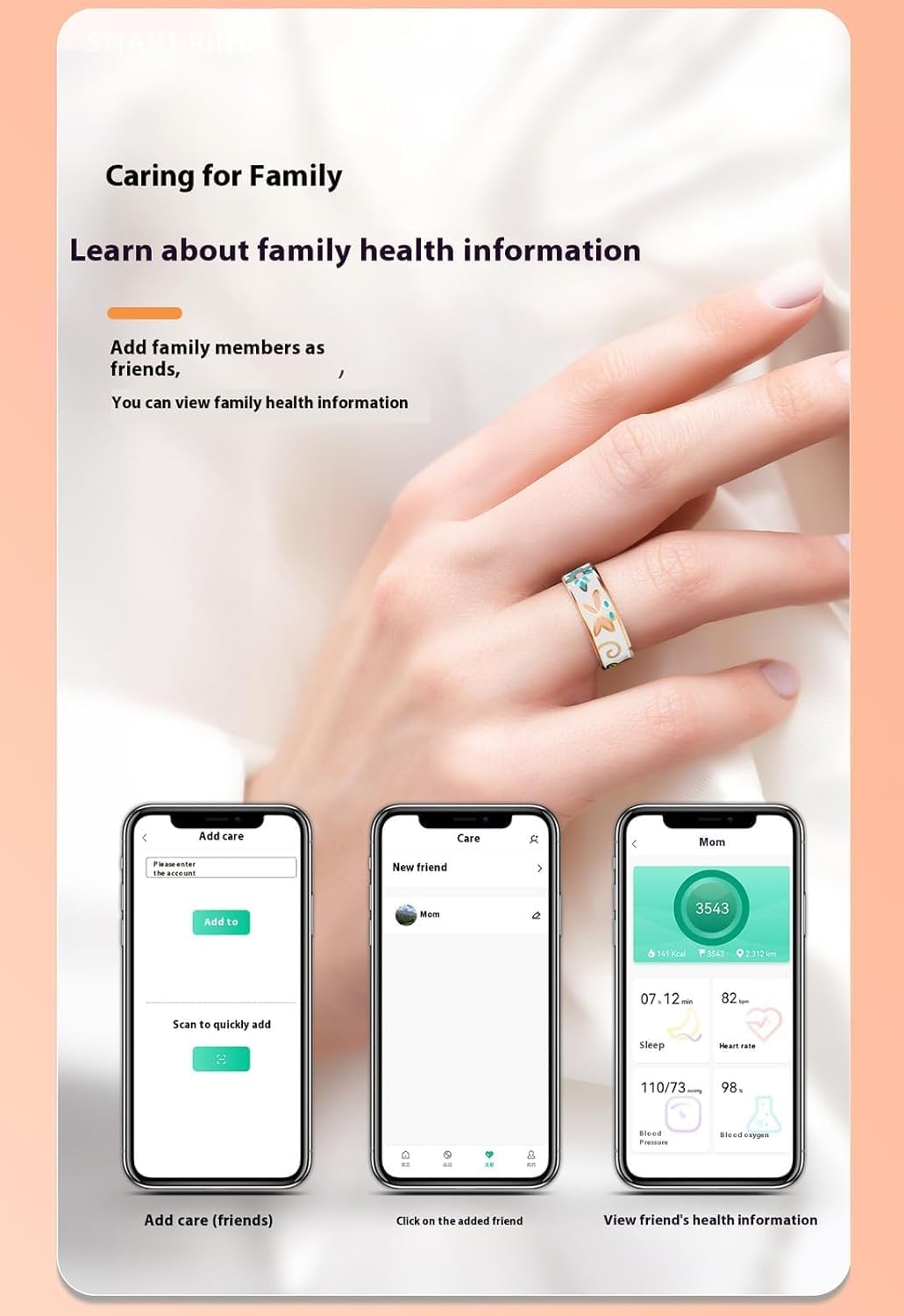 Aurina Unisex Smart Enamel Wellness Ring, stainless steel, health tech