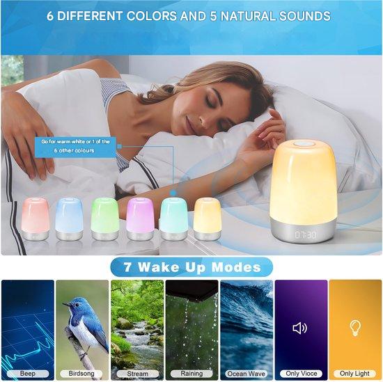 Aurora sunrise alarm clock, gently waking you with natural light & soothing sounds. Sleep aid.