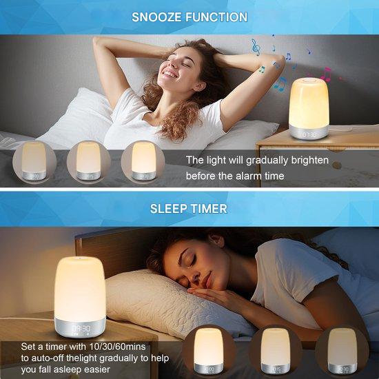 Compact Aurora travel-friendly wake-up light; natural sunrise & relaxing sounds for any room.