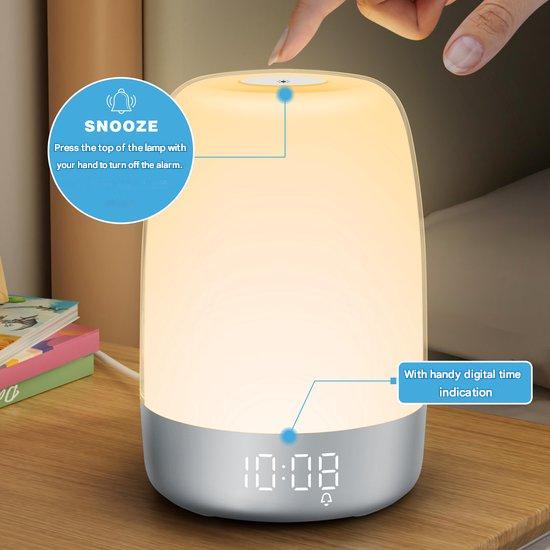 Aurora wake-up light for gradual sunrise simulation & relaxing natural sounds. Enhances sleep.
