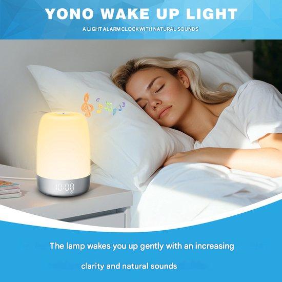 Modern Aurora bedside lamp, smart alarm clock & relaxation light with natural sunrise feature.
