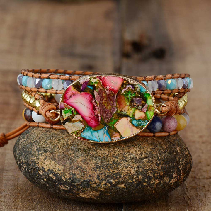 Boho amazonite jasper wrap bracelet, natural stone Aurora design, perfect for women's style